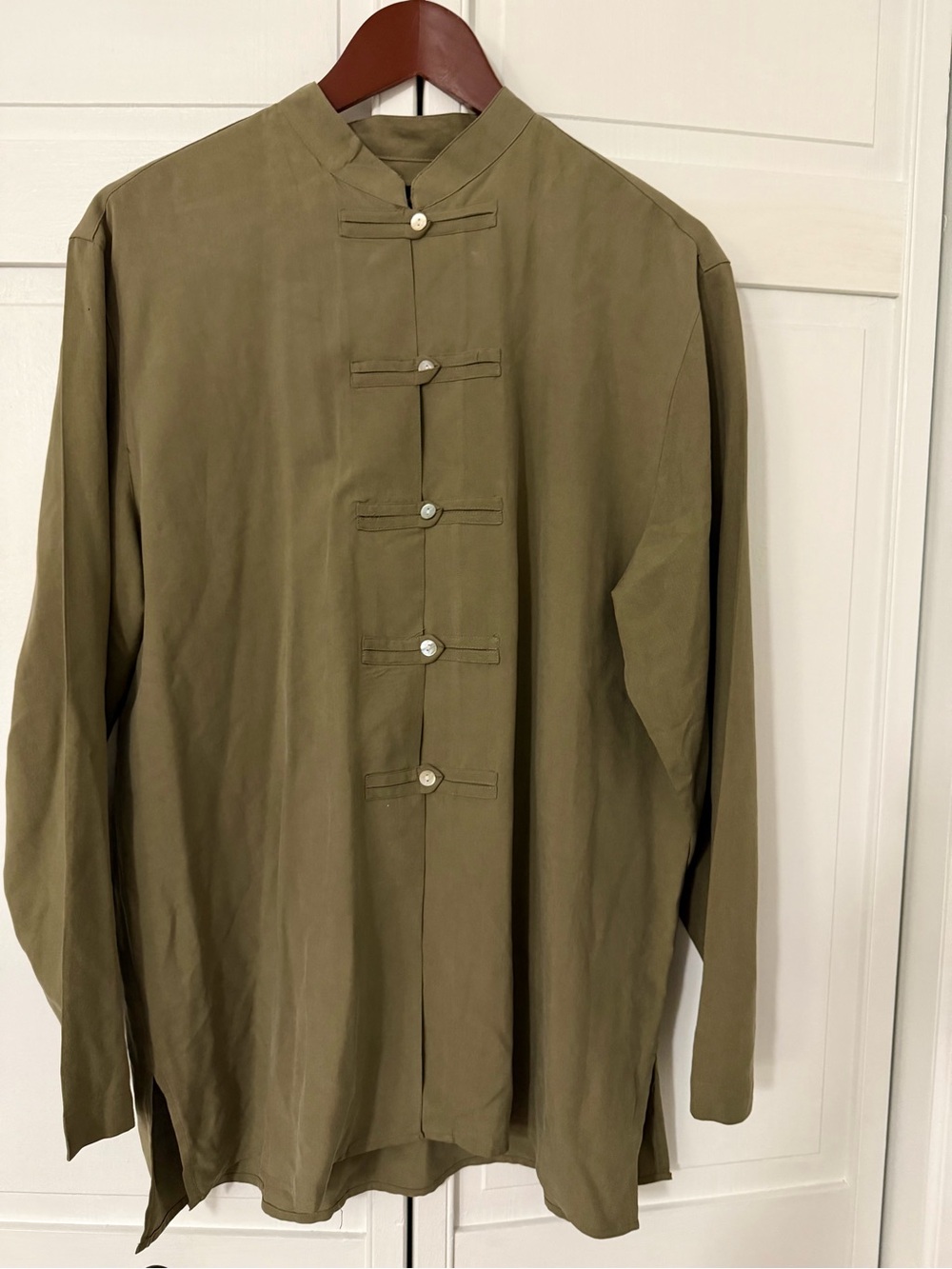 Silk House Lightweight Olive Green Mandarin Collar Shirt Jacket